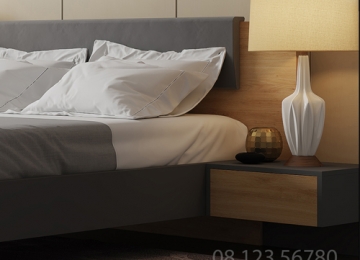 Bàn đầu giường tông xám trong thiêt kế kết hợp vân gỗ tự nhiên (2 táp)